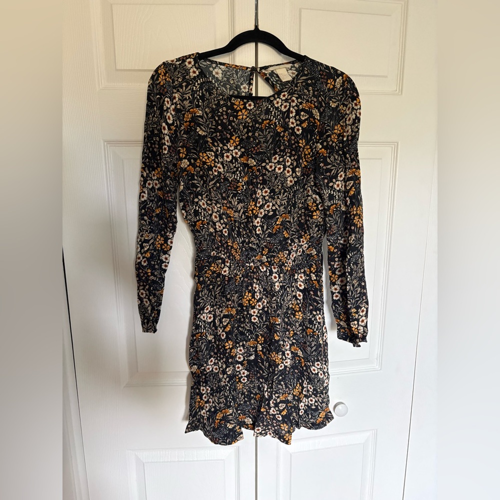 H&M Black and Orange Floral Long Sleeve Dress